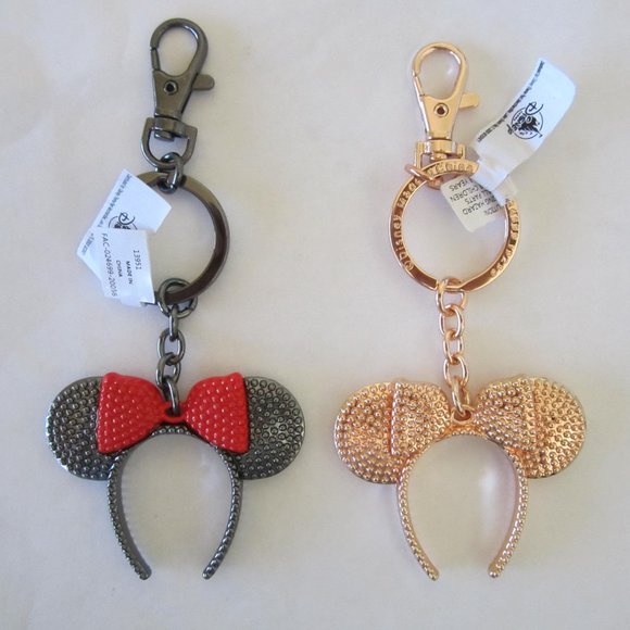 Disney Other - Disney Minnie Mouse Red Bow or Gold Bow Headband Ear Keychain